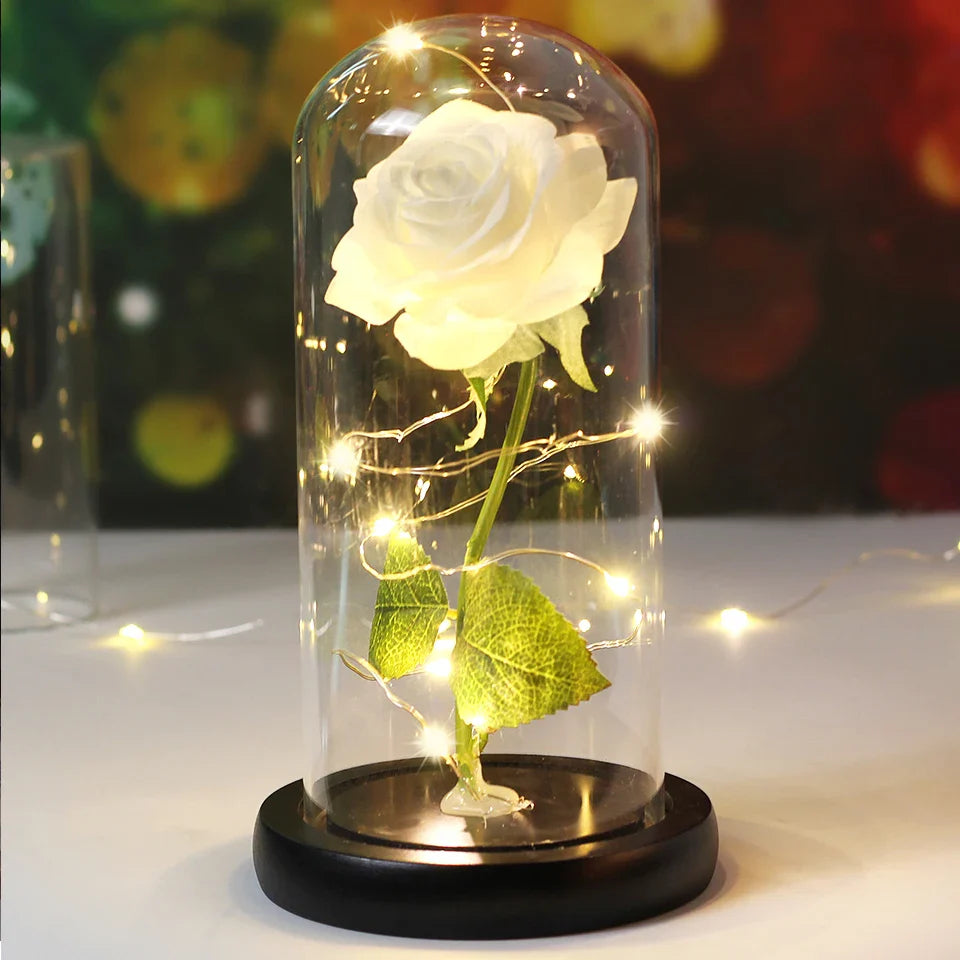 CrystalAura LED Rose Dome | Elegant Lighted Rose for Wedding and Event Decor