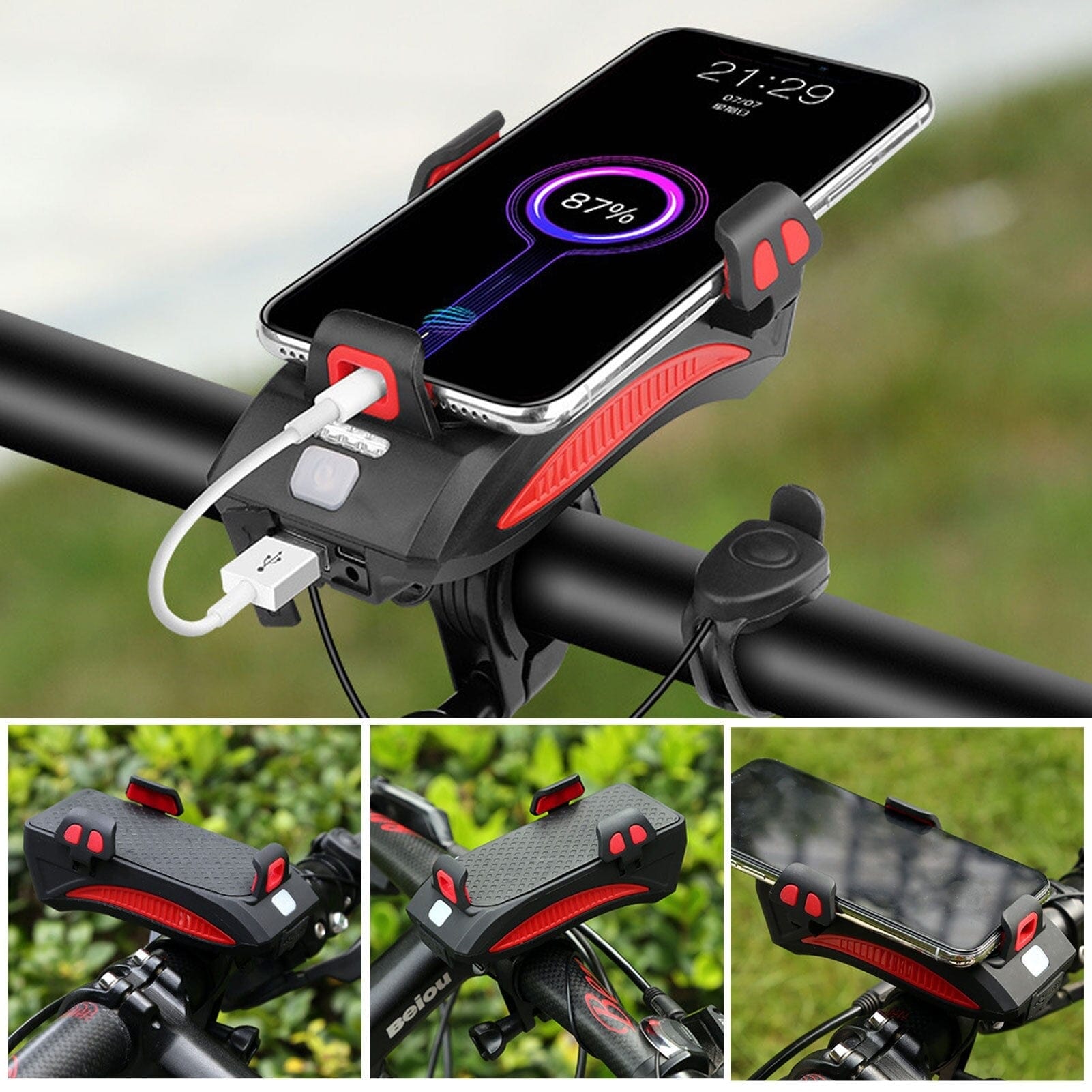 RideLight | 4-in-1 Multifunctional Bike Light | Phone Holder | Power Bank | Horn | Shock Resistant | Waterproof | 400 Lumens | 3 Light Modes | Universal Compatibility | Easy Installation