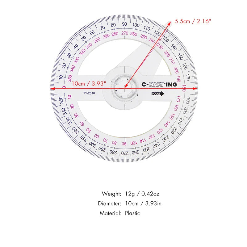 2x round protractor 360° with swivel arm | Geometric measuring tool | Protractor set for school use
