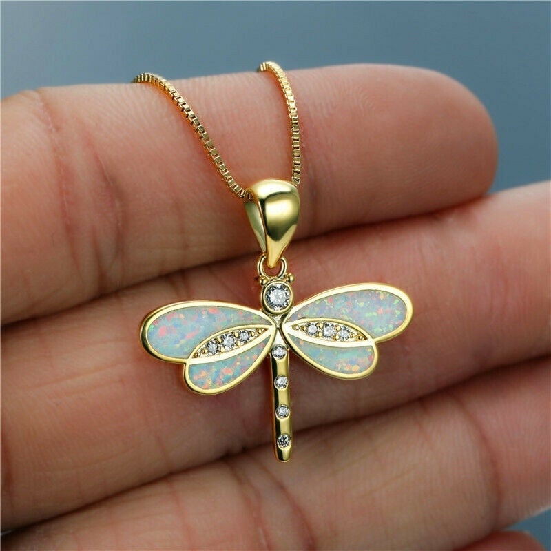 Golden Dragonfly Necklace with Opal – Isolde