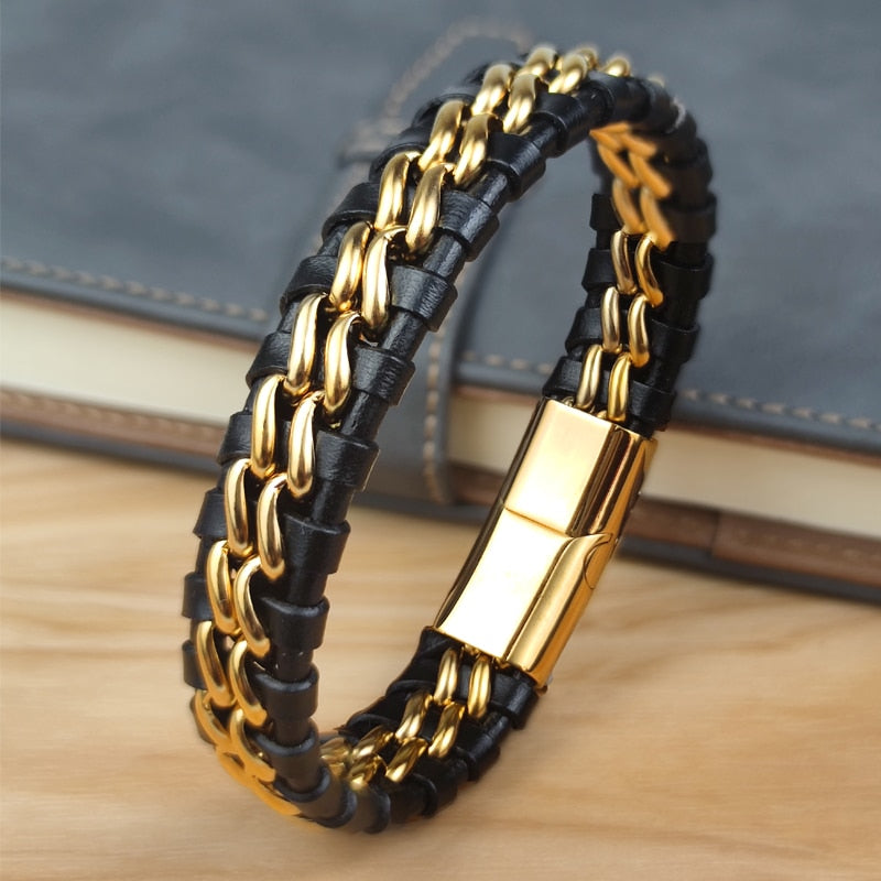 Leather Link | Men's Genuine Leather Chain Bracelet