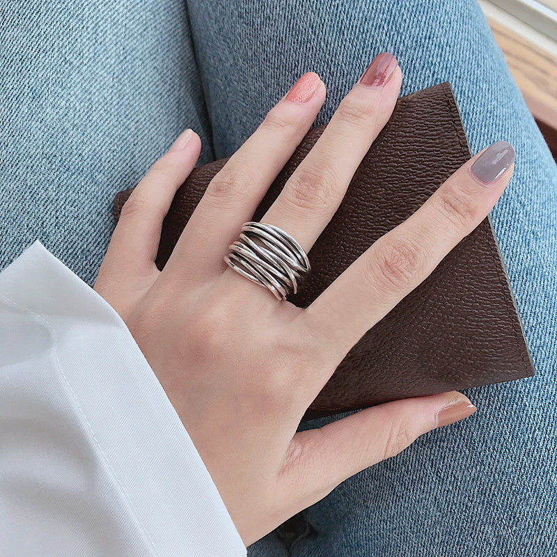 Adjustable Layered Silver Ring – Liora