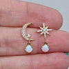 Golden Moon and Star Earrings with Opal – Aurora