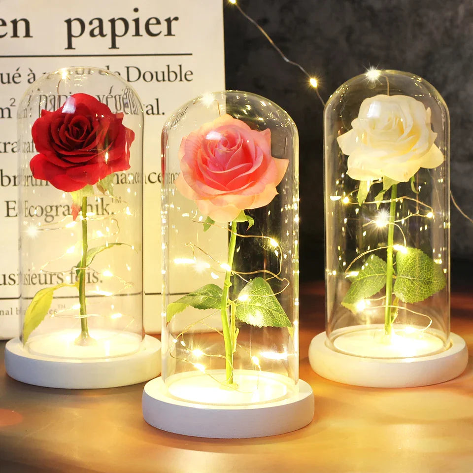 CrystalAura LED Rose Dome | Elegant Lighted Rose for Wedding and Event Decor