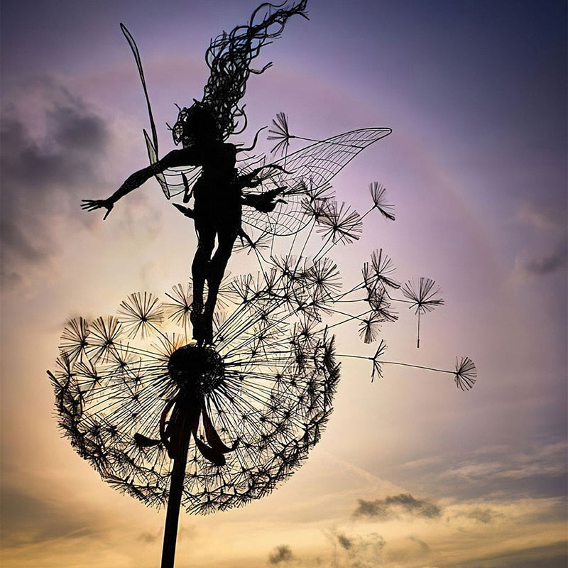 Fairies and Dandelions Dancing Together Sculpture for Outdoor Garden