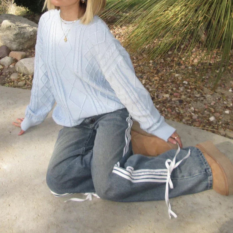 Wide Autumn Jeans with Stripes and Lacing - Mila