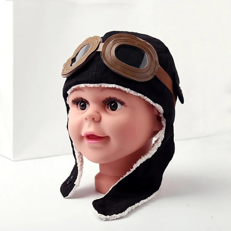 Pilot Hat for Children – Warm Hat with Leather Goggles for 3 Months to 5 Years