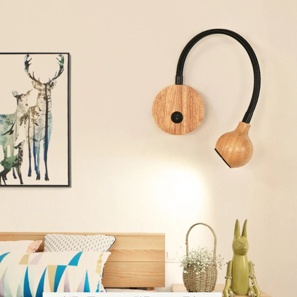 TimberGlow LED Wall Sconce | Elegant natural wood bedside lamp with directional lighting for indoor use