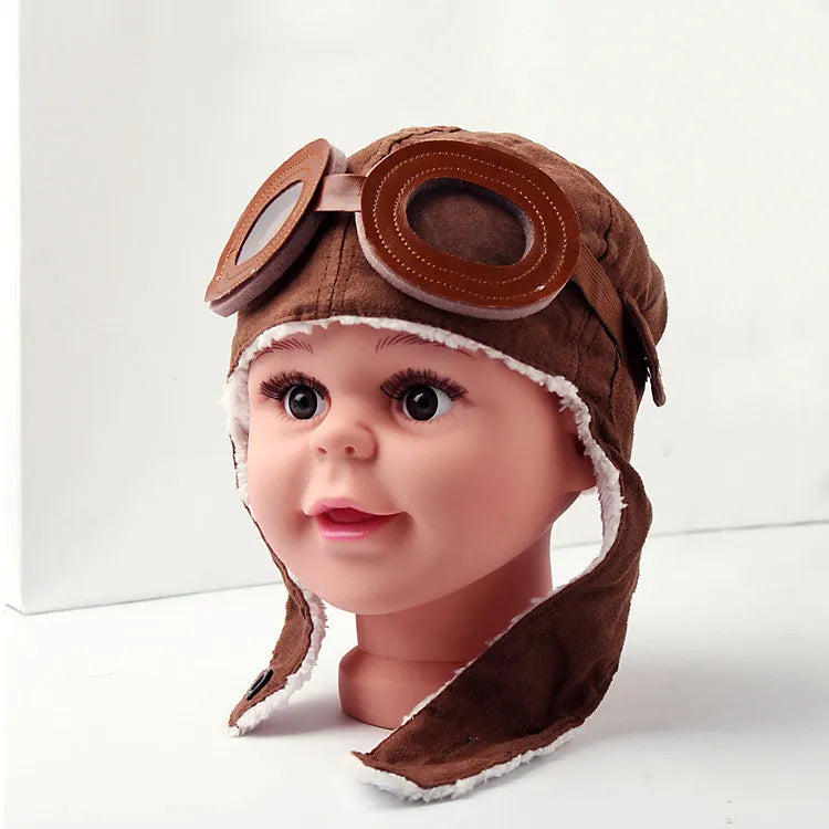 Pilot Hat for Children – Warm Hat with Leather Goggles for 3 Months to 5 Years