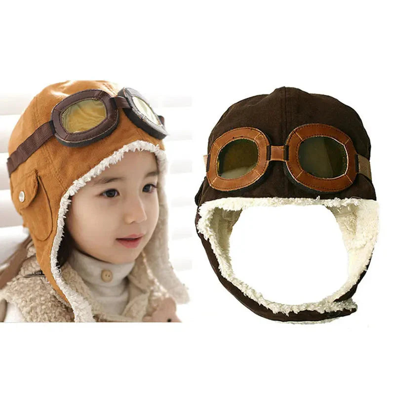 Pilot Hat for Children – Warm Hat with Leather Goggles for 3 Months to 5 Years