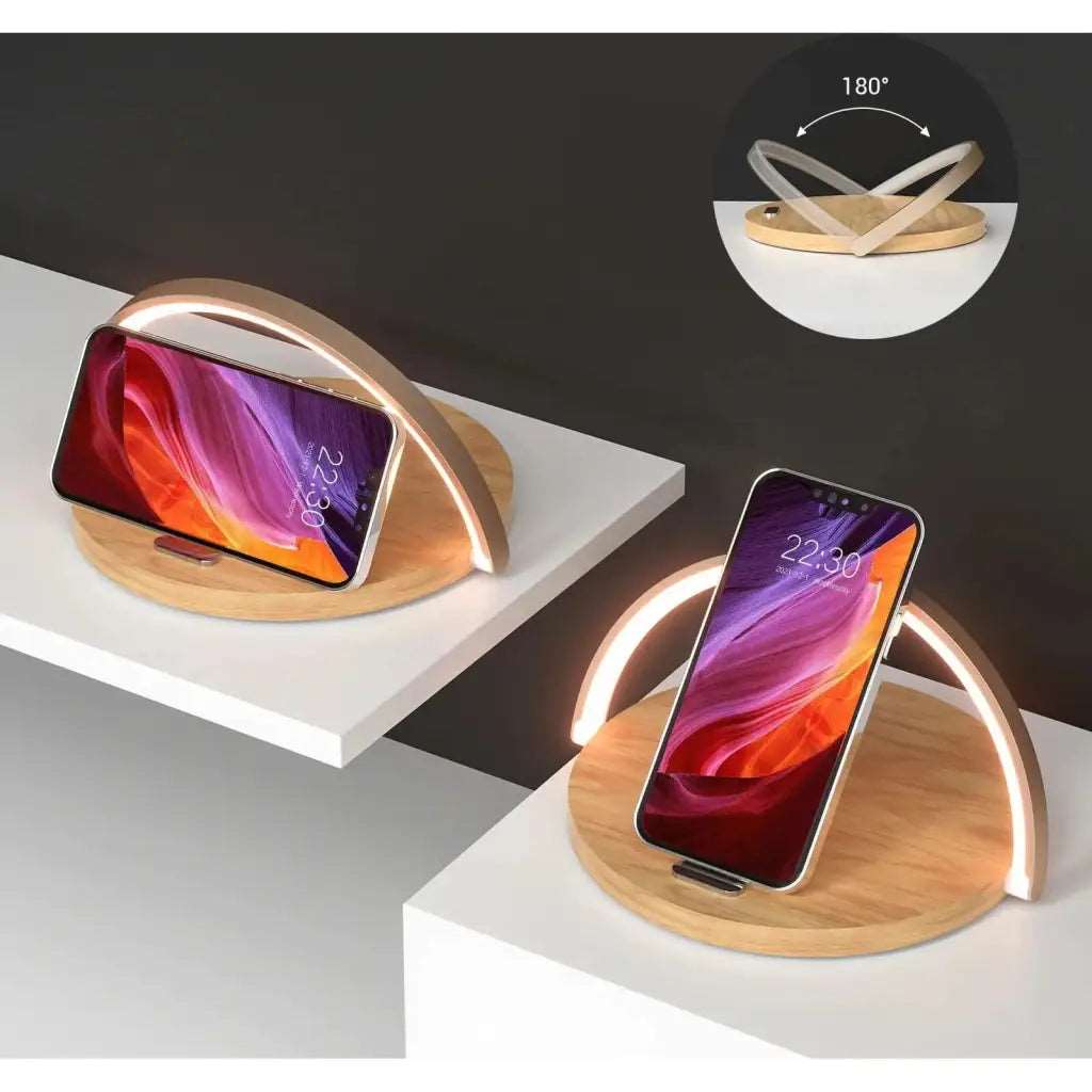 AuraGlow Smart Charging Dock | Modern bedside lamp with integrated fast wireless charging for all Qi-enabled devices