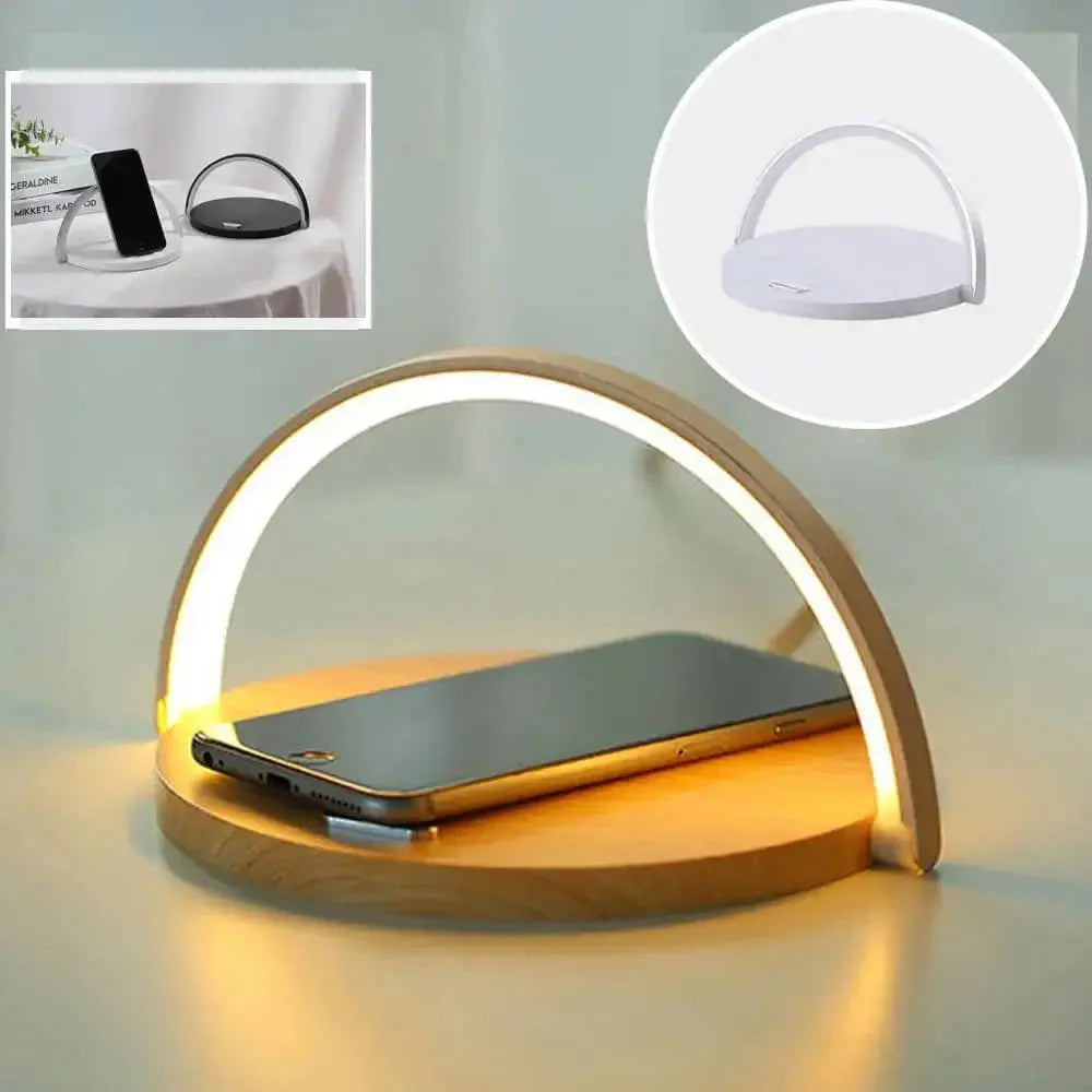 AuraGlow Smart Charging Dock | Modern bedside lamp with integrated fast wireless charging for all Qi-enabled devices