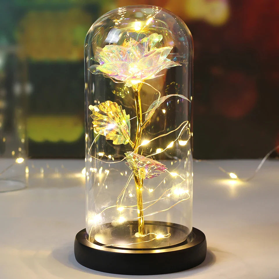 CrystalAura LED Rose Dome | Elegant Lighted Rose for Wedding and Event Decor