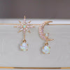 Golden Moon and Star Earrings with Opal – Aurora