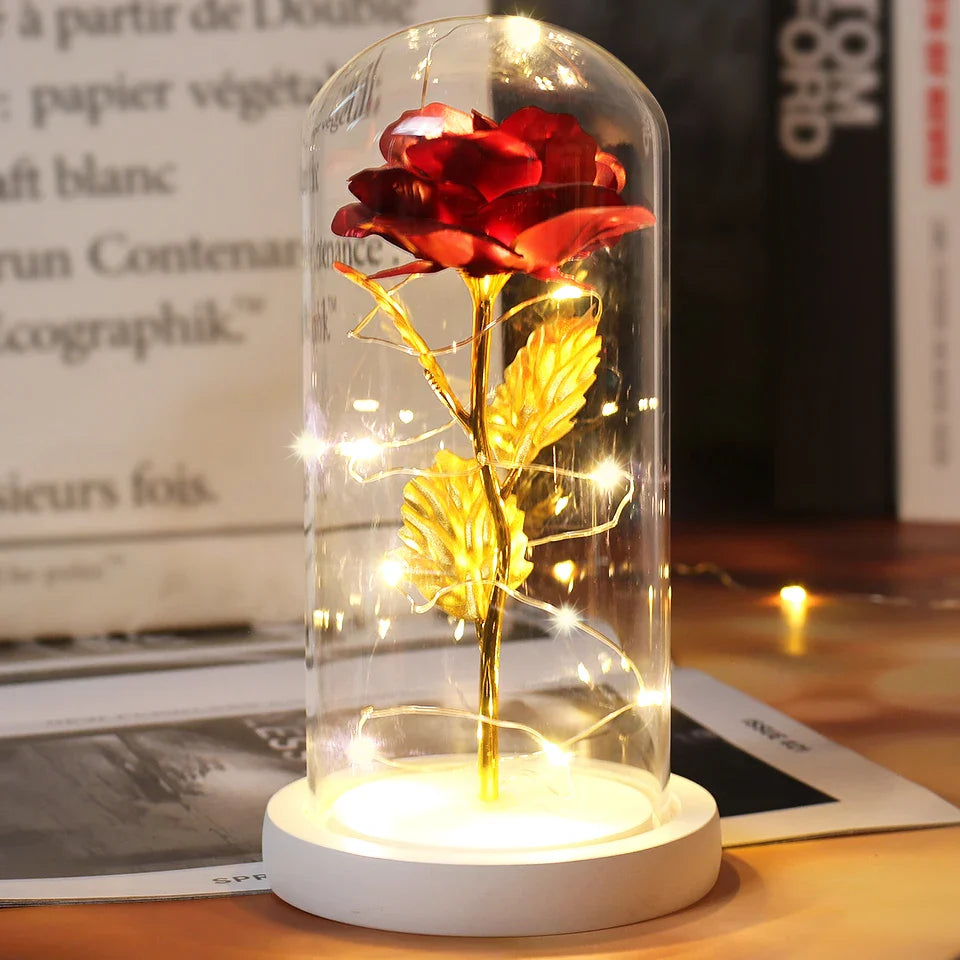 CrystalAura LED Rose Dome | Elegant Lighted Rose for Wedding and Event Decor