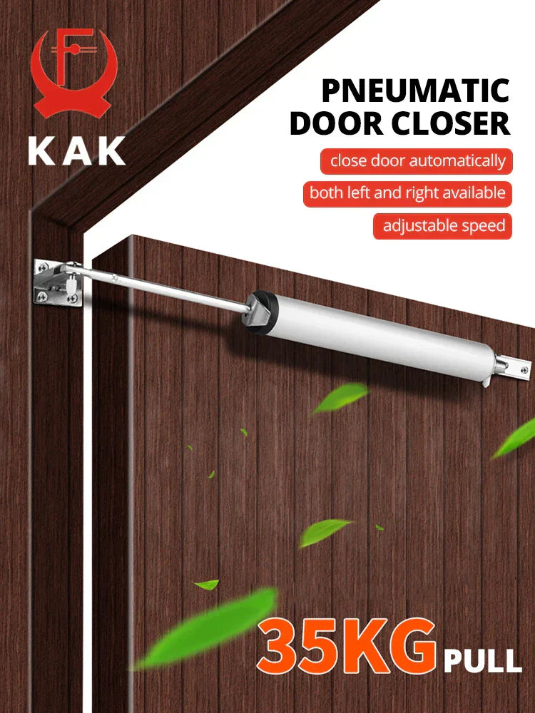 KAK Soft Closing Automatic Door Closer - 35KG Pneumatic, Adjustable Speed, Positioning Door Stopper, Protective Hardware
