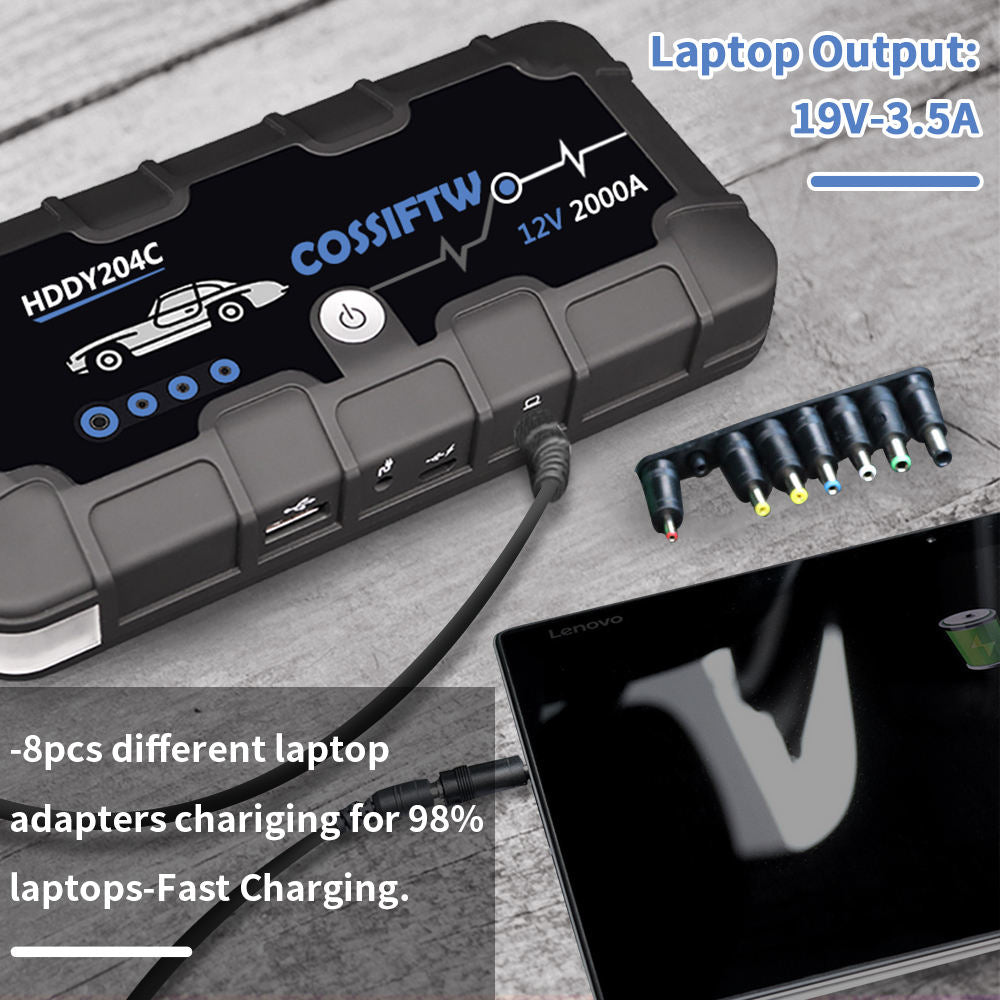 2000A UltraSafe Auto 12V Jump Starter Accupack, Battery Booster, Jump Box, Portable Charger and Jump Cables for 6.0L Petrol and 3.0L Diesel Engines