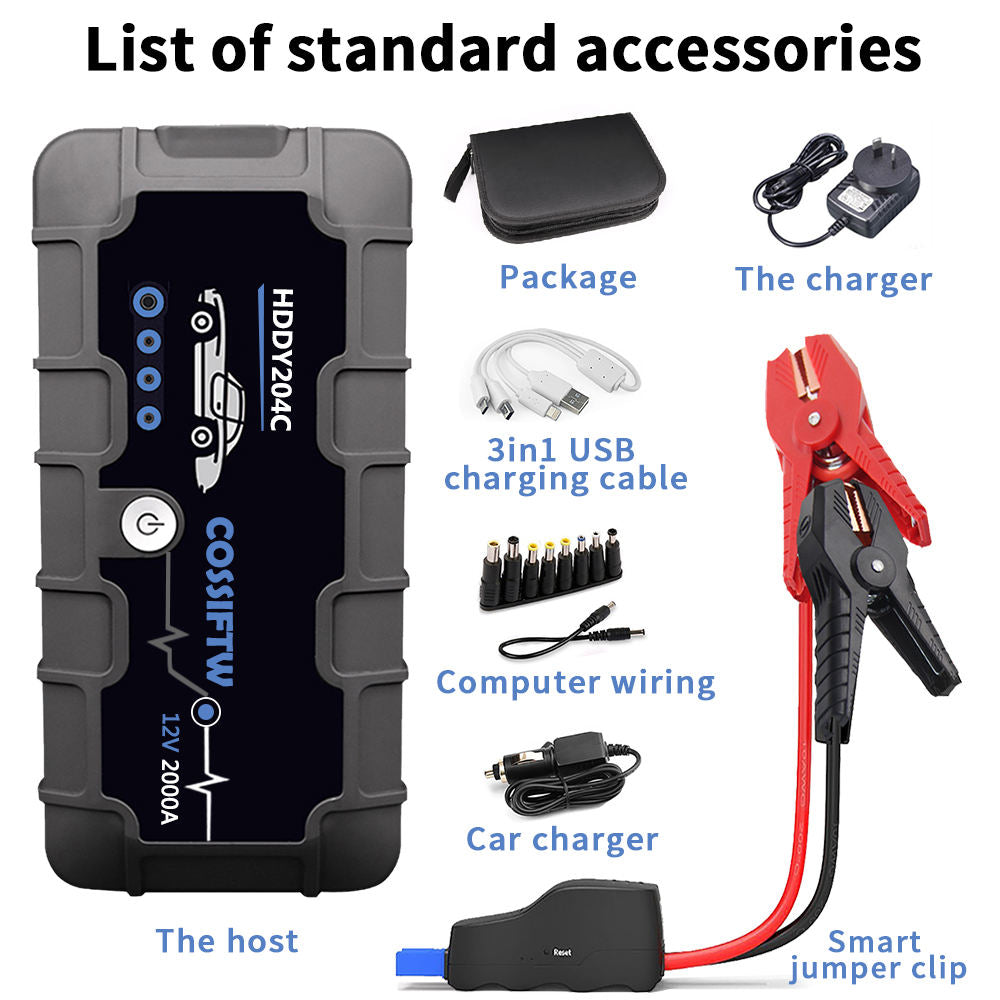 2000A UltraSafe Auto 12V Jump Starter Accupack, Battery Booster, Jump Box, Portable Charger and Jump Cables for 6.0L Petrol and 3.0L Diesel Engines