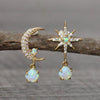 Golden Moon and Star Earrings with Opal – Aurora