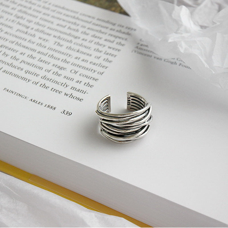 Adjustable Layered Silver Ring – Liora
