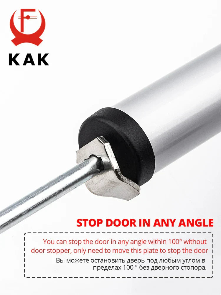 KAK Soft Closing Automatic Door Closer - 35KG Pneumatic, Adjustable Speed, Positioning Door Stopper, Protective Hardware