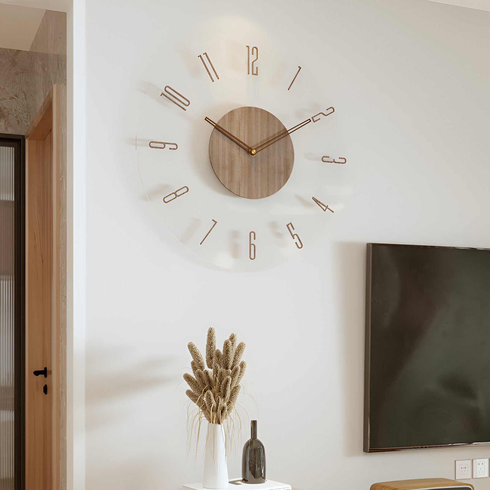 ClearWood Silent Wall Clock – Contemporary Wood and Acrylic Design