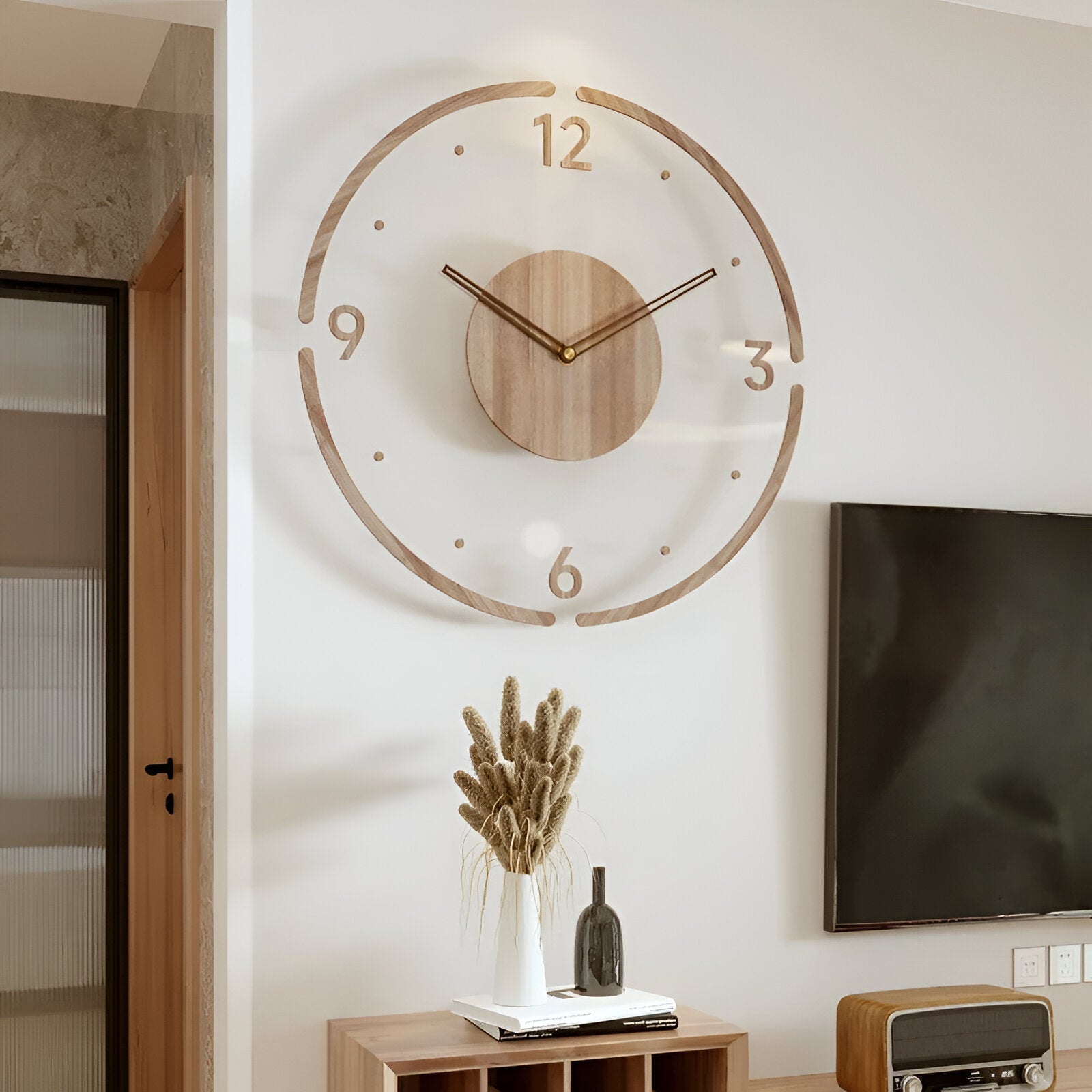 ClearWood Silent Wall Clock – Contemporary Wood and Acrylic Design