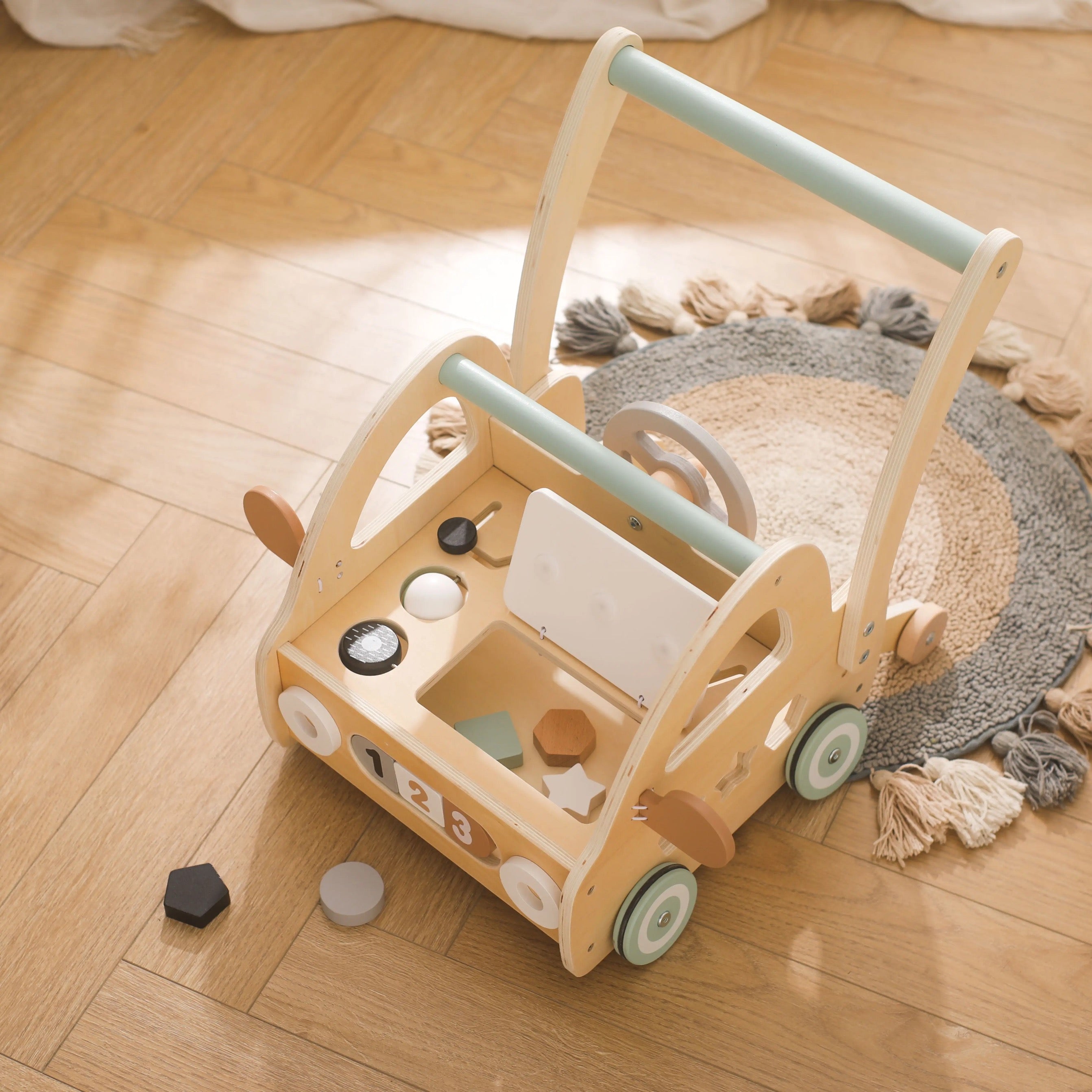 Wooden Walker with Montessori Play Parts and Mirrors