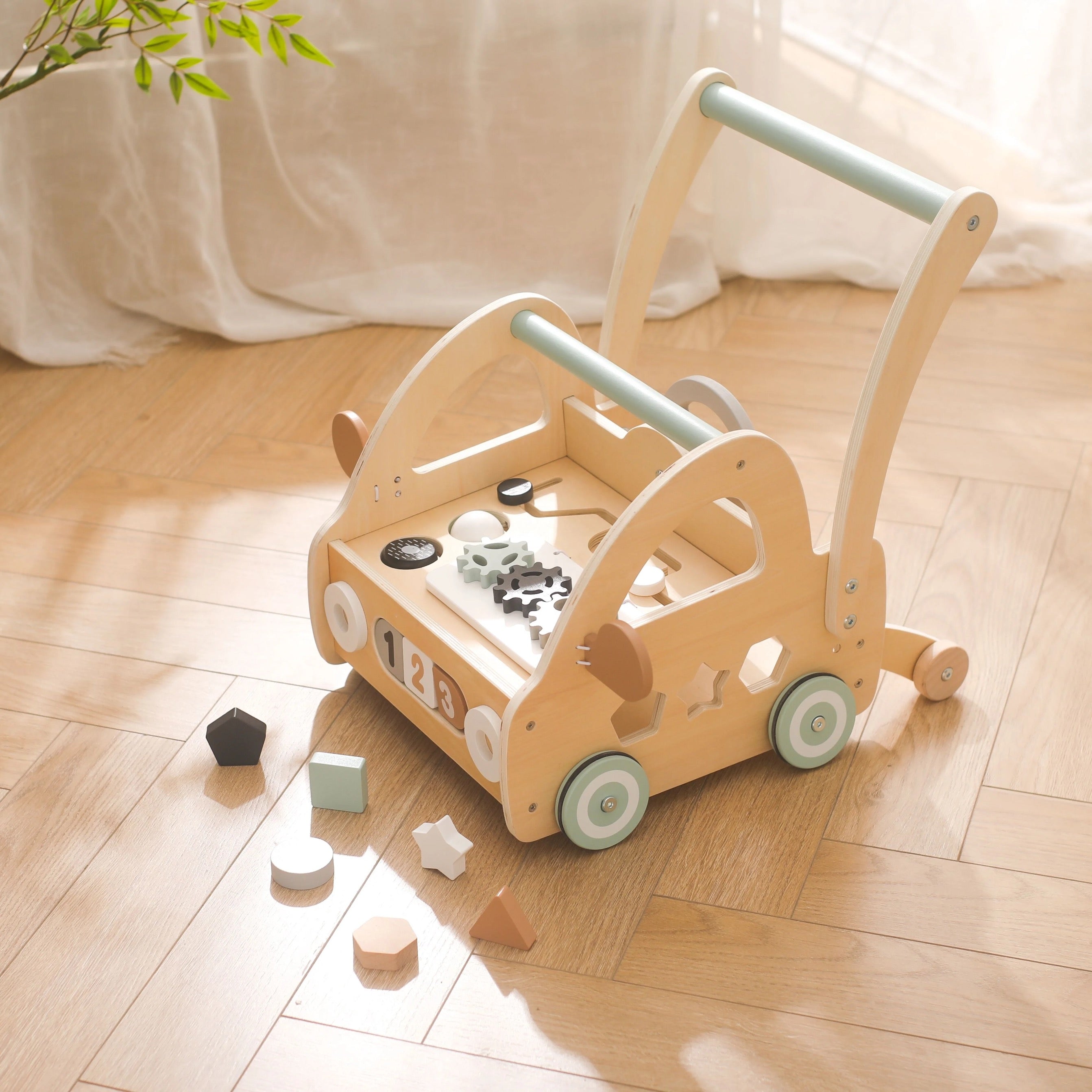 Wooden Walker with Montessori Play Parts and Mirrors