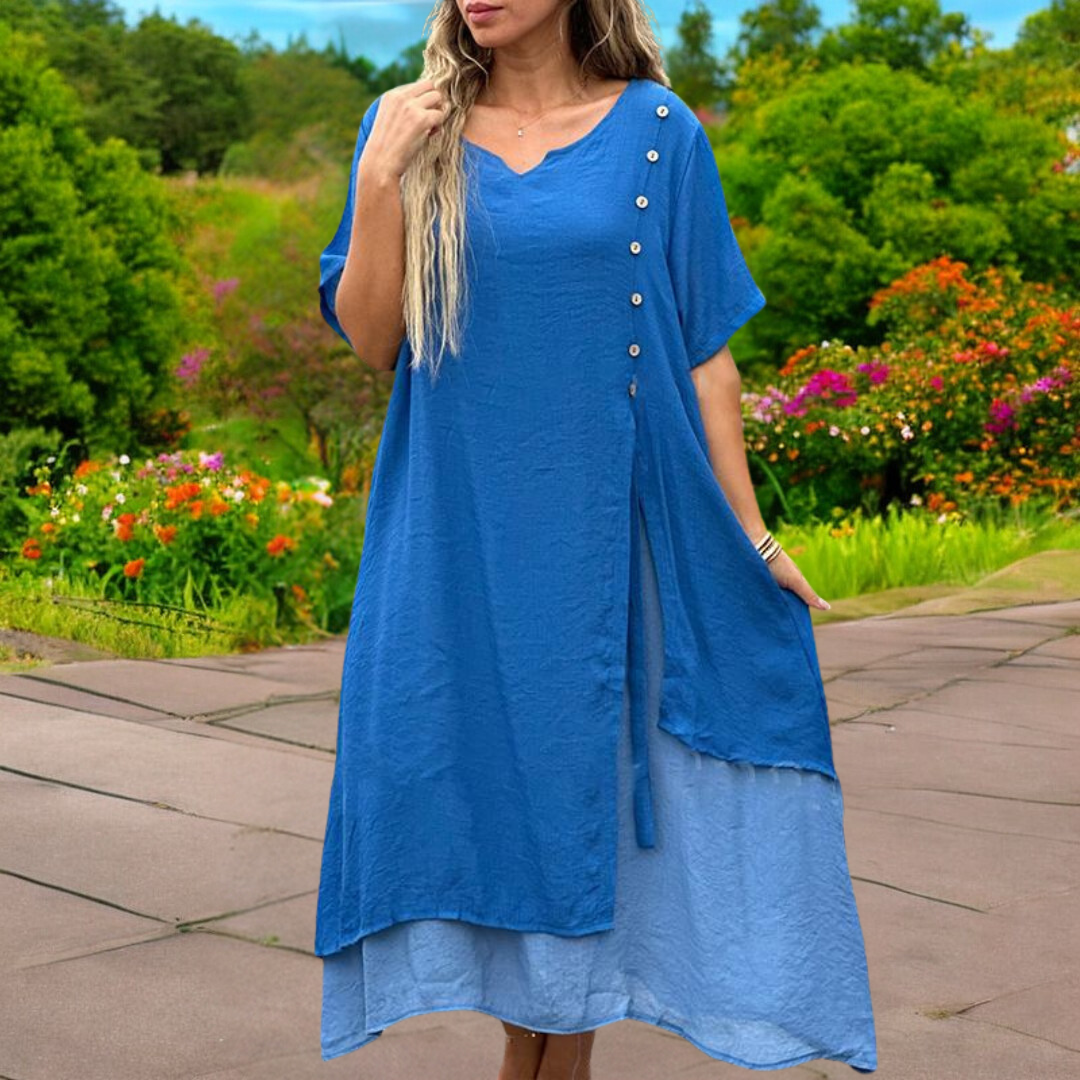 YLS | Ladies' Summer Dress Linen V-Neck Elegant Dresses for Warm Days