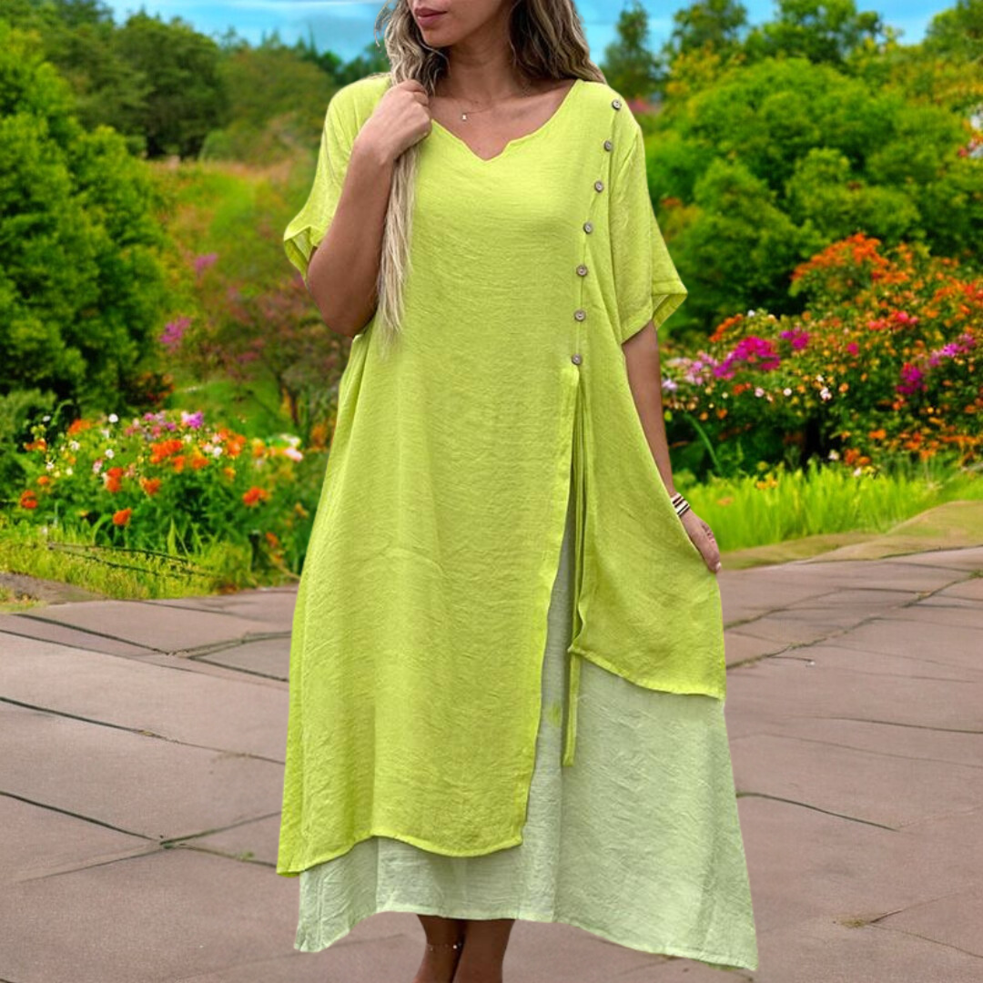 YLS | Ladies' Summer Dress Linen V-Neck Elegant Dresses for Warm Days