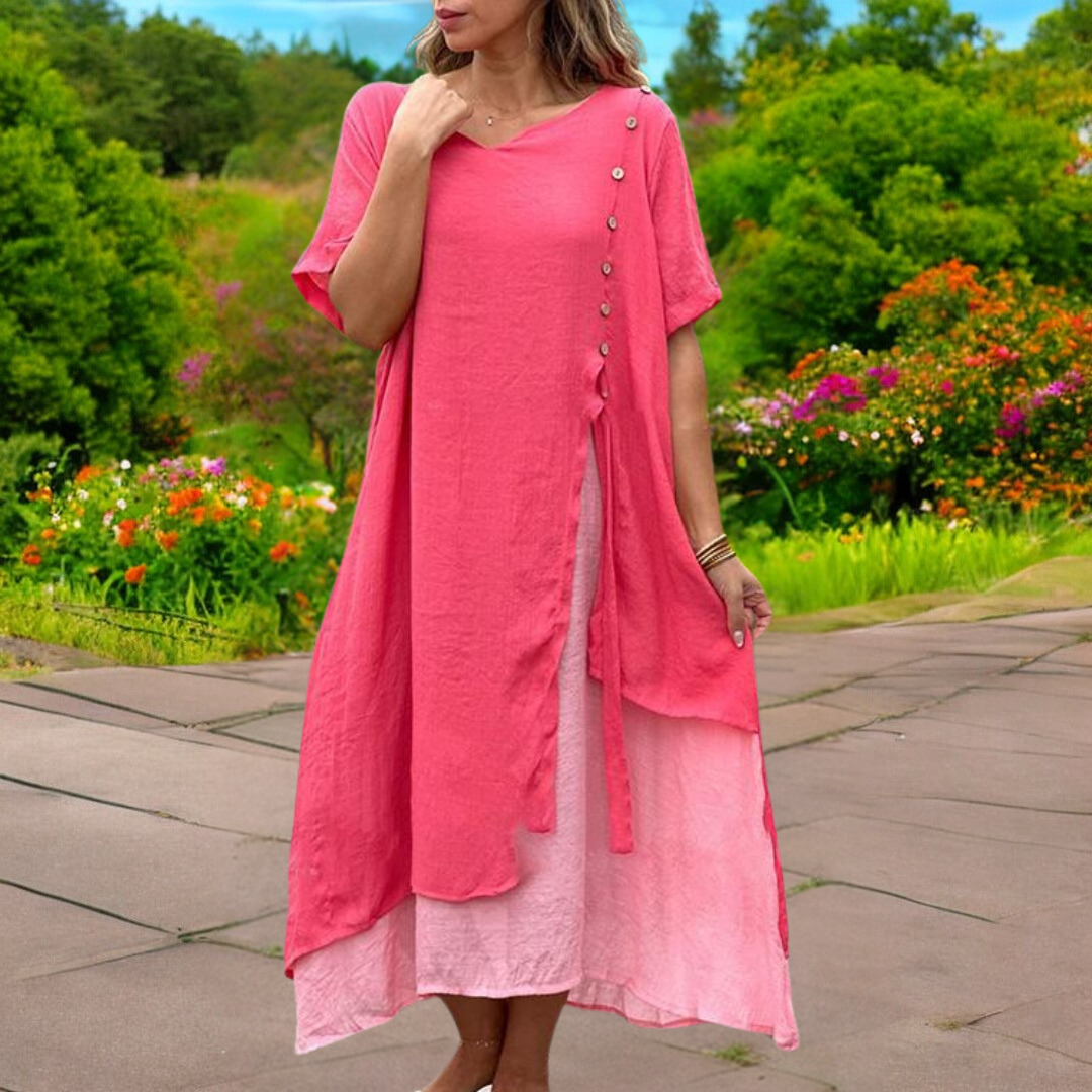 YLS | Ladies' Summer Dress Linen V-Neck Elegant Dresses for Warm Days