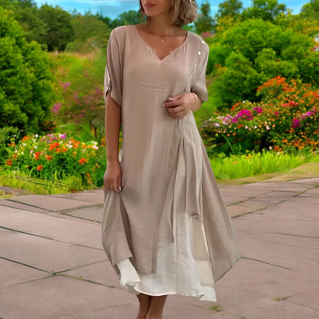 YLS | Ladies' Summer Dress Linen V-Neck Elegant Dresses for Warm Days
