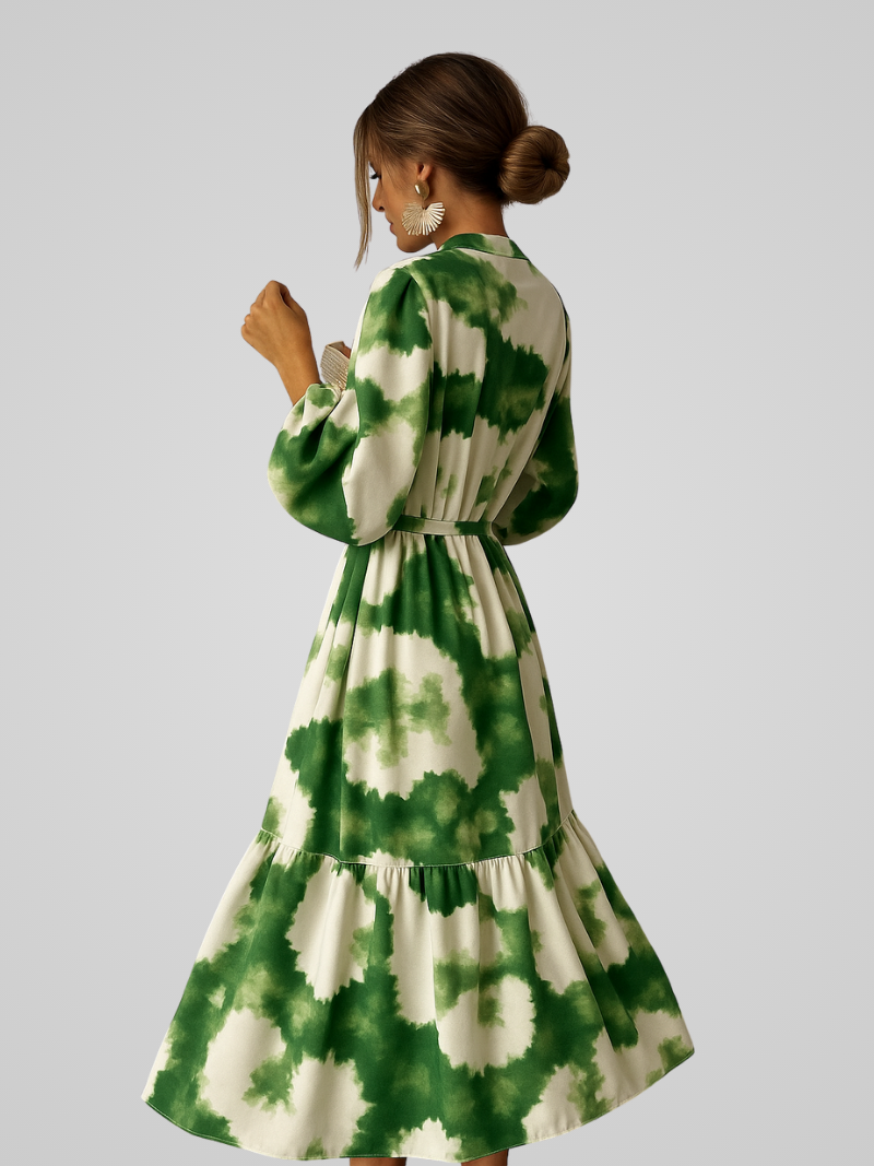 Jade | Boho Green Maxi Dress with V-Neck for Summer Elegance