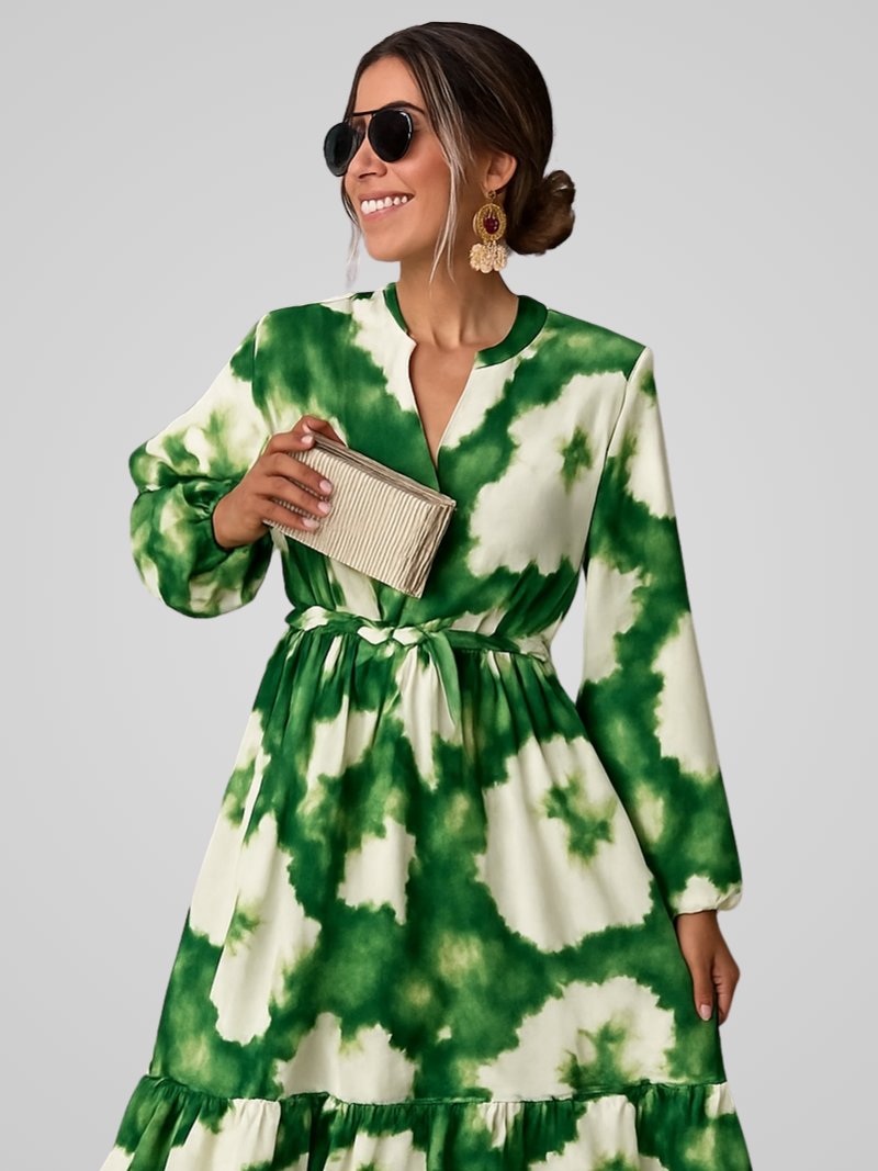 Jade | Boho Green Maxi Dress with V-Neck for Summer Elegance