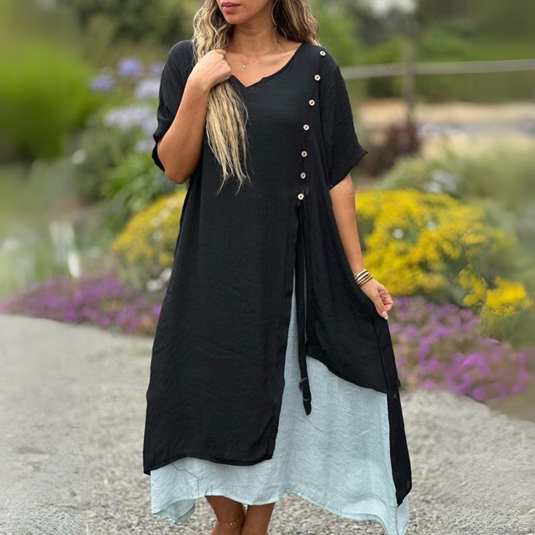 YLS | Ladies' Summer Dress Linen V-Neck Elegant Dresses for Warm Days