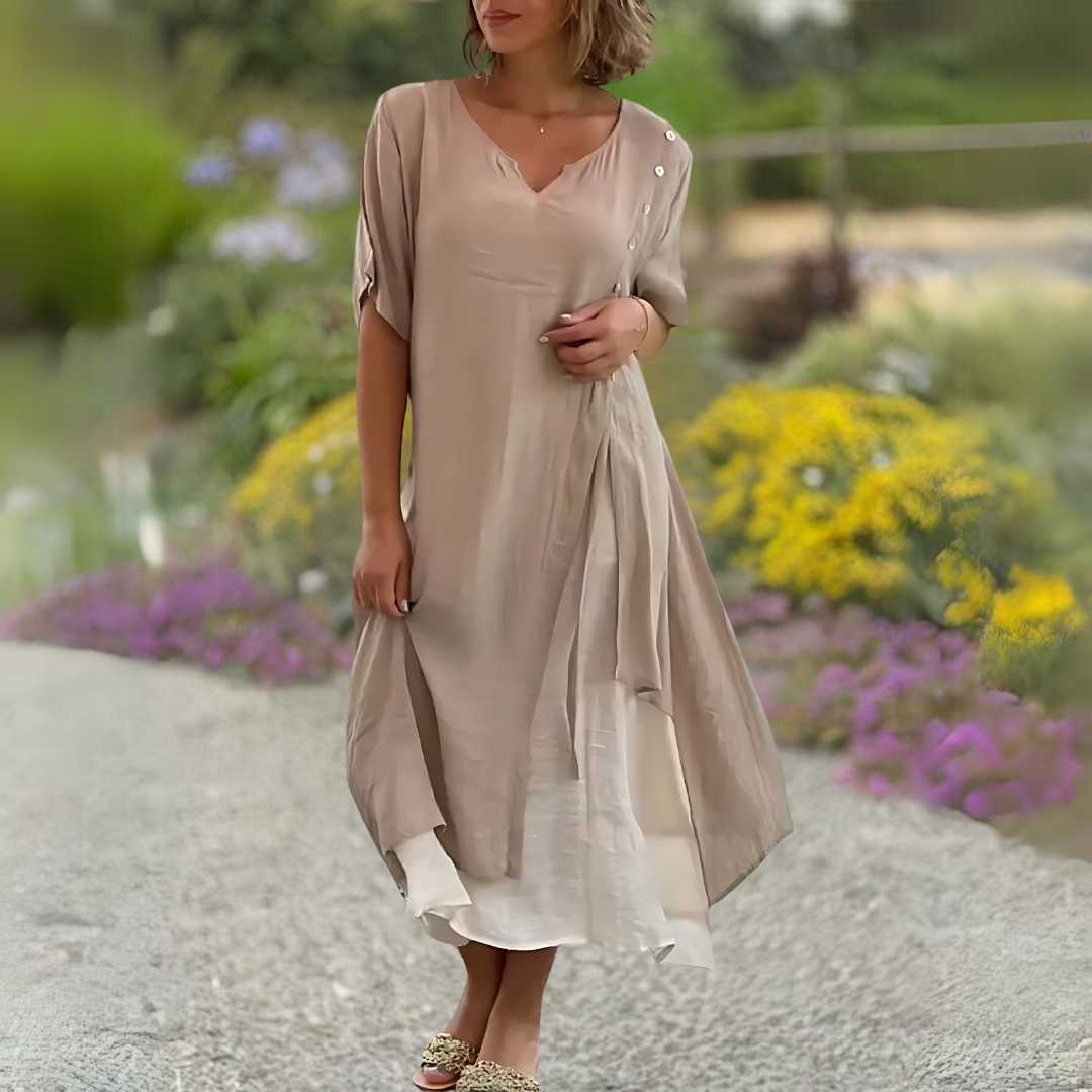YLS | Ladies' Summer Dress Linen V-Neck Elegant Dresses for Warm Days
