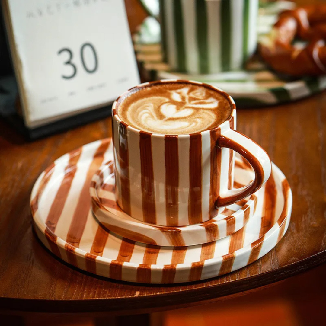 RetroChic Ceramic Coffee Set | Durable hand-painted mug and saucer for sophisticated beverage moments