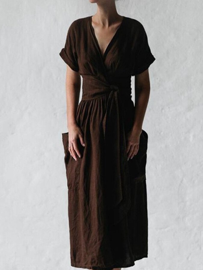Linen wrap dress with waist belt