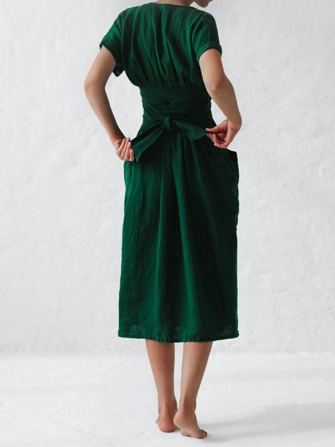 Linen wrap dress with waist belt