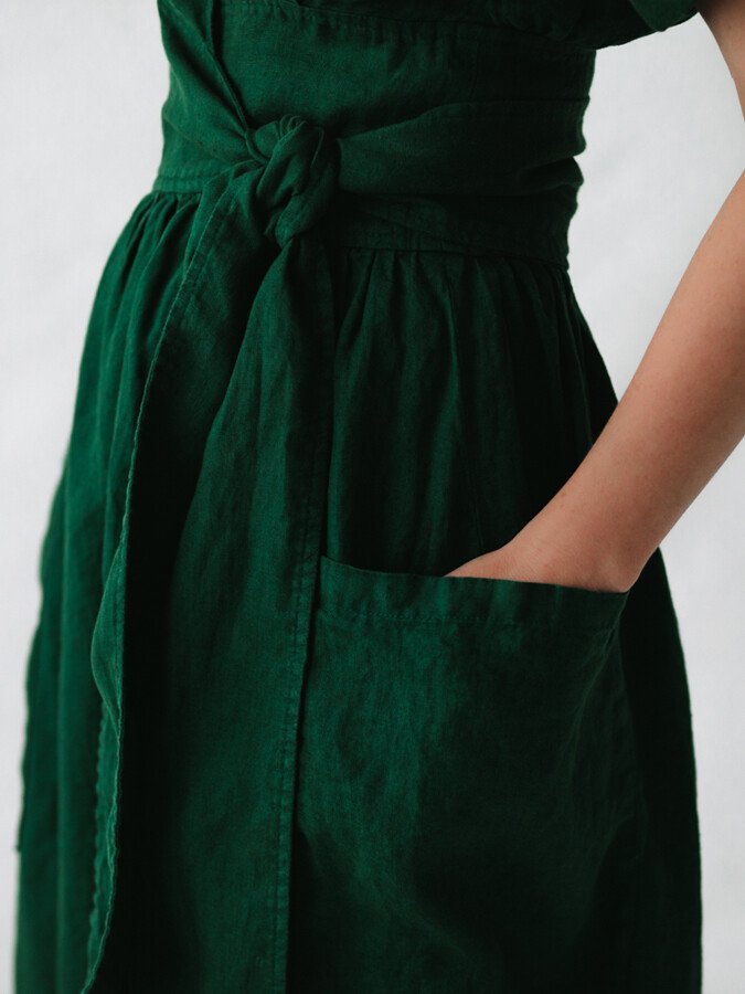 Linen wrap dress with waist belt