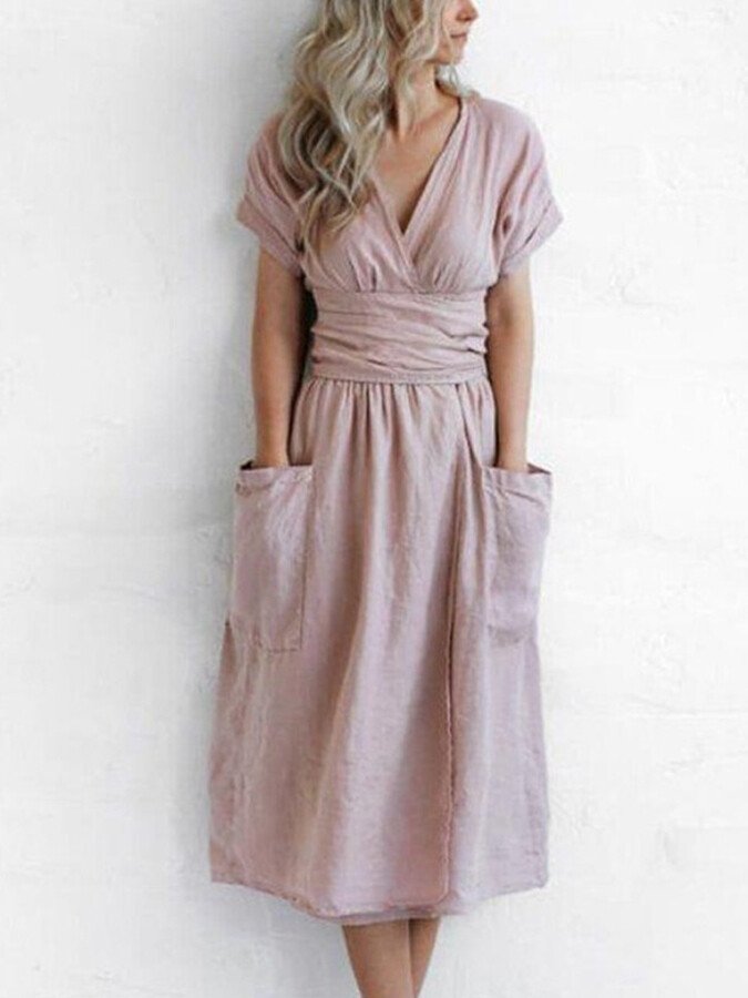 Linen wrap dress with waist belt