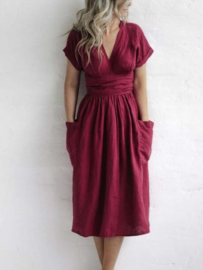 Linen wrap dress with waist belt