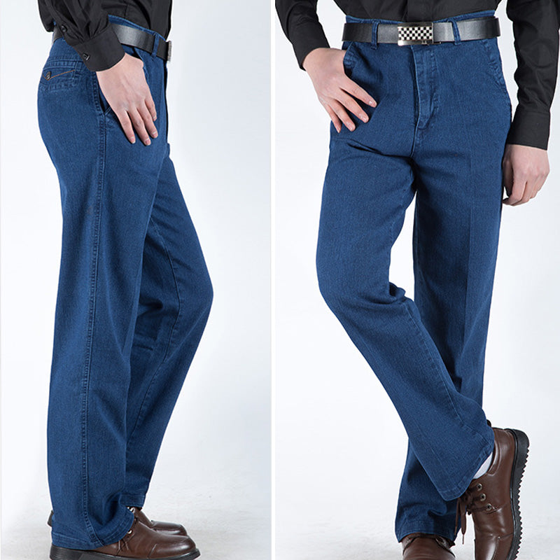 Straight Cut Men's Jeans with High Waist