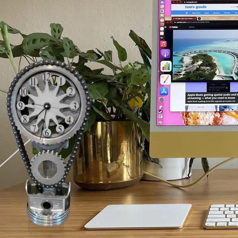 Luxora Rotating Chain Clock | Silent Motorized Decorative Table Clock for Home and Office