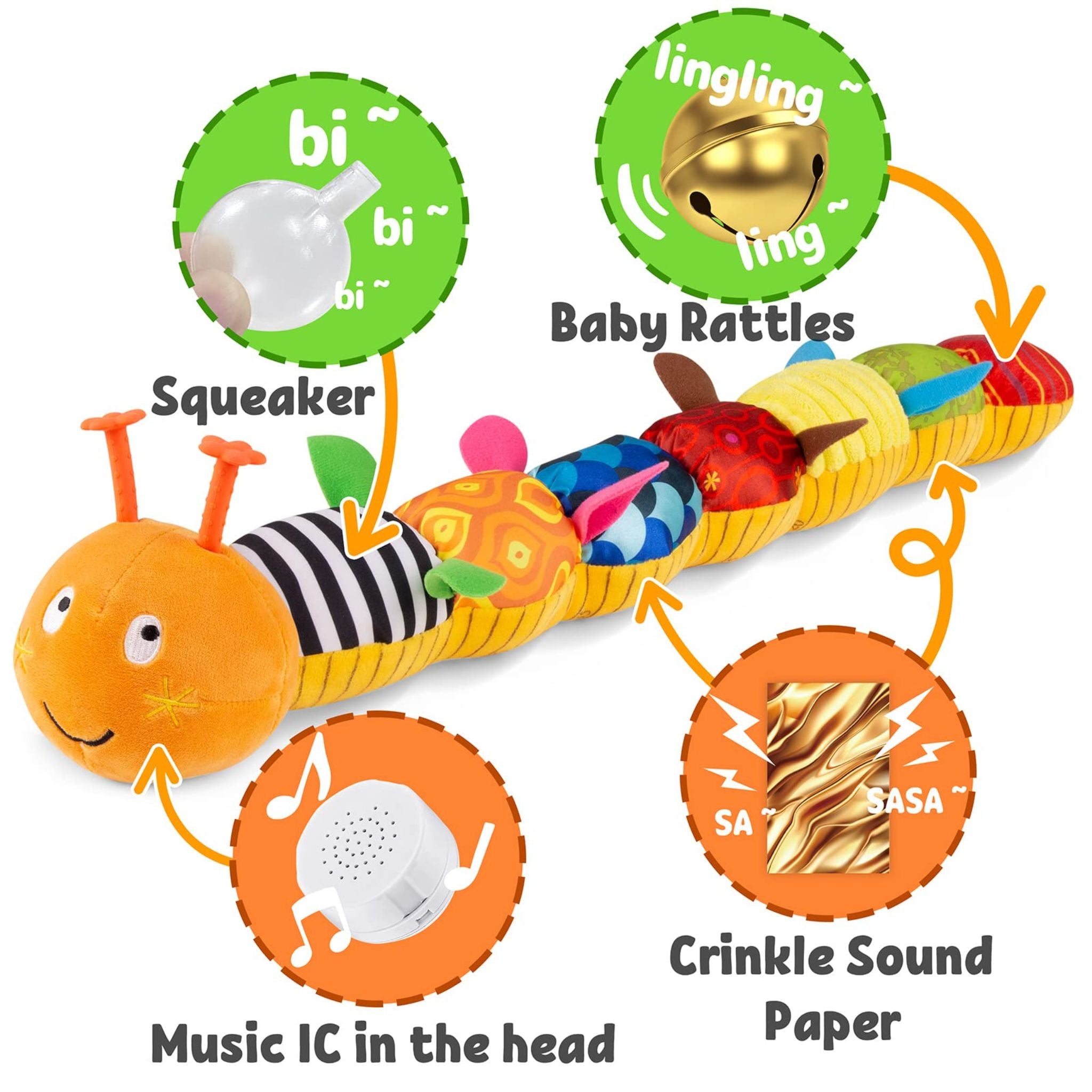 Musical Caterpillar Plush Toy - Interactive and Soft