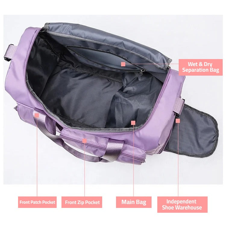 Multi-Pocket Travel Bag, Sports and Gym Duffle with Separate Shoe Compartment