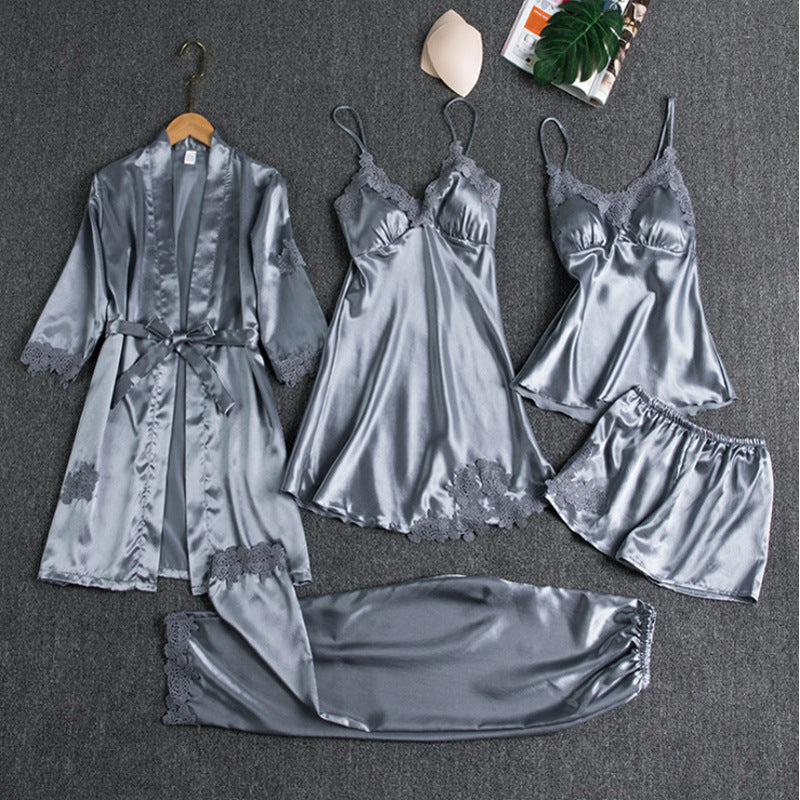 Luxury Satin Pyjama Set for Women with Nightdress, Robe and Trousers - KATE