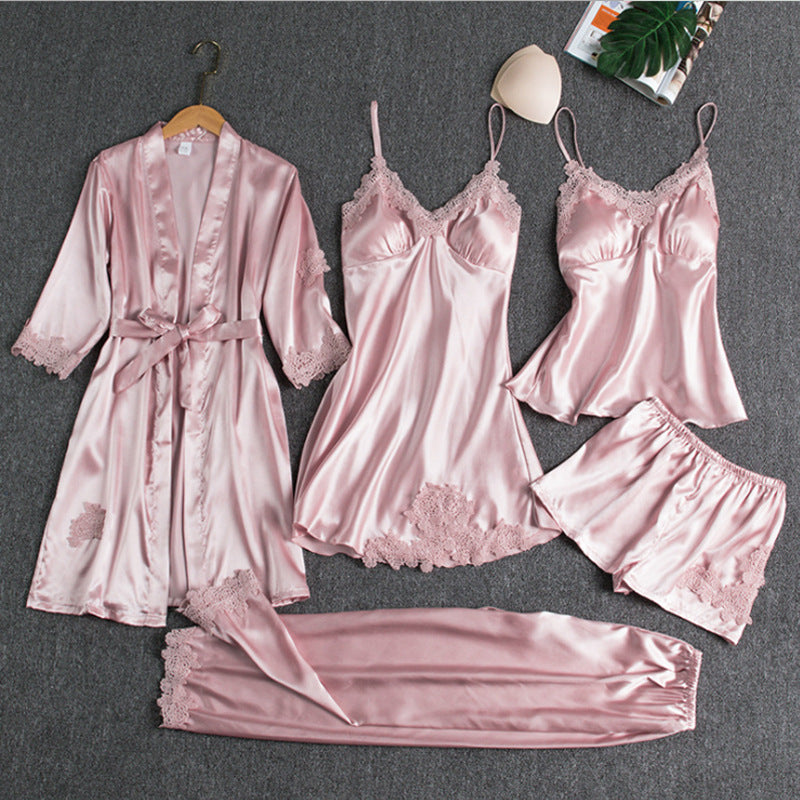 Luxury Satin Pyjama Set for Women with Nightdress, Robe and Trousers - KATE