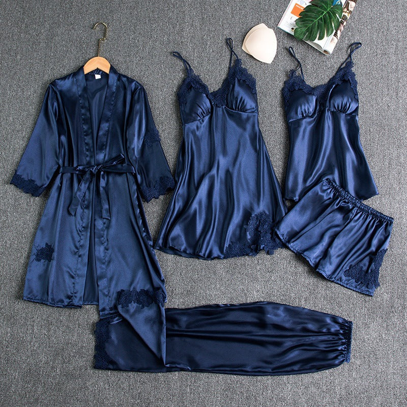 Luxury Satin Pyjama Set for Women with Nightdress, Robe and Trousers - KATE
